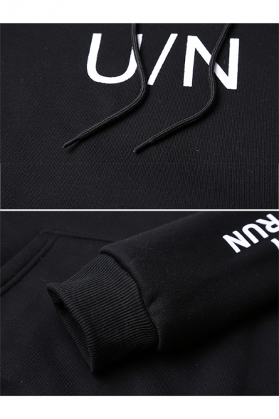 Men's New Stylish Simple Letter U/N Print Long Sleeve Casual Sports Pullover Drawstring Hoodie