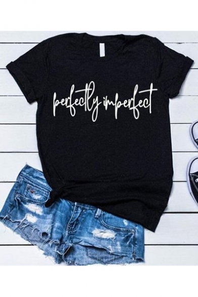 Perfectly Imperfect Funny Street Letter Printed Short Sleeve Black Tee