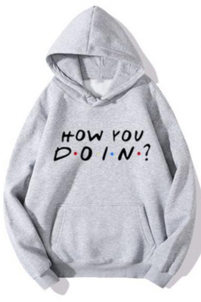 Classic Letter How You Doin Printed Long Sleeve Unisex Pullover Hoodie