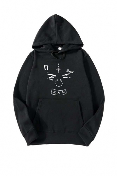 Cool XXX Figure Face Printed Long Sleeve Relaxed Fit Hoodie