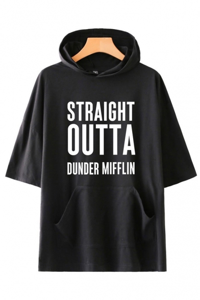 Dunder Mifflin Fashion Letter Printed Short Sleeve Hooded Casual Loose Unisex T-Shirt