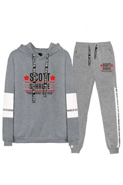 Fashion Letter Scott Schrute Printed Drawstring Hoodie with Sport Pants Two-Piece Co-ords
