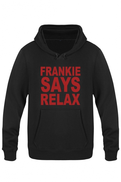 Funny Slogan Frankie Says Relax Letter Printed Long Sleeve Fitted Hoodie