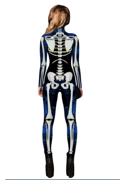 New Stylish Skeleton Pattern Long Sleeve Close-Fitted Jumpsuits