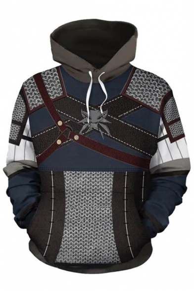 Trendy 3D Armour Pattern Comic Cosplay Costume Navy Pullover Hoodie