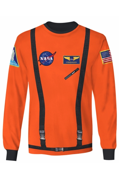 Cool 3D Buckle NASA Logo Printed Round Neck Long Sleeve Pullover Sweatshirt