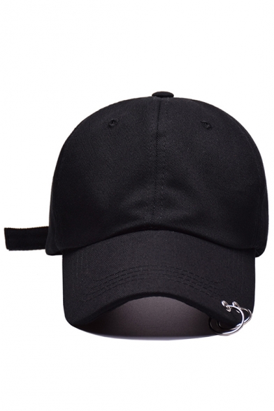 Cool Metal Ring Embellished Black Cap Hat