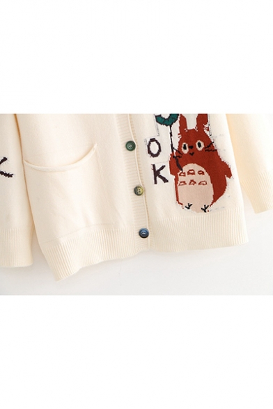 Lovely Cartoon Totoro Pattern V Neck Long Sleeve Buttons Down Comfort Cardigan