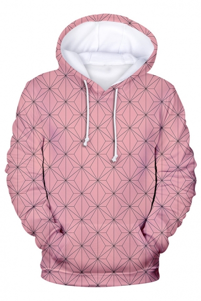 New Stylish 3D Comic Geometry Printed Long Sleeve Casual Hoodie With Pockets