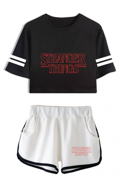 

Stranger Things Simple Letter Printed Short Sleeve Crop Tee with Dolphin Shorts Two-Piece Set, LC559023, Color 1;color 2;color 3;color 4;color 5;color 6;color 7;color 8