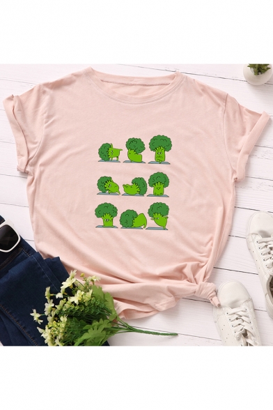 Funny tree Pattern Round Neck Short Sleeve Casual Loose Summer T-Shirt