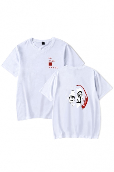 Money Heist Figure Face Printed Round Neck Short Sleeve Unisex T-Shirt