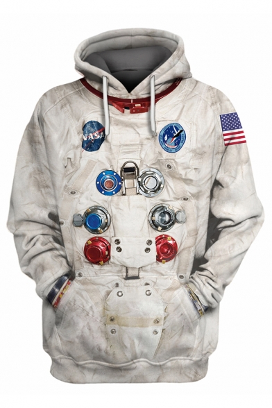 New Fashion Guys 3D Astronaut NASA Logo Printed Long Sleeve Unisex Pullover Hoodie