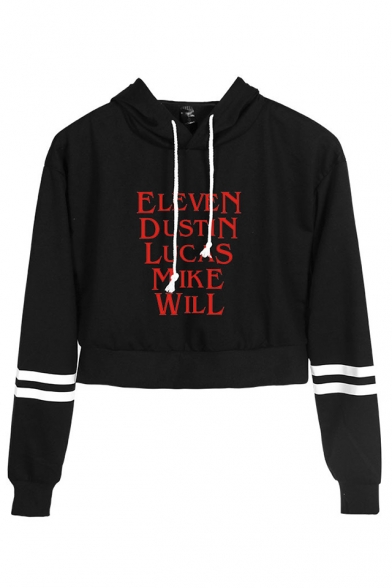 

Eleven Dustin Lucas Letter Print Stripe Long Sleeve Crop Hoodie, Black;dark navy;pink;white;yellow, LC559006