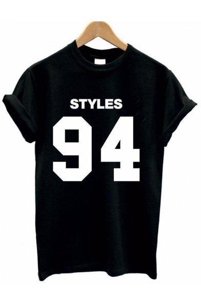 STYLES 94 Simple Letter Print Short Sleeve Loose Fit T-Shirt