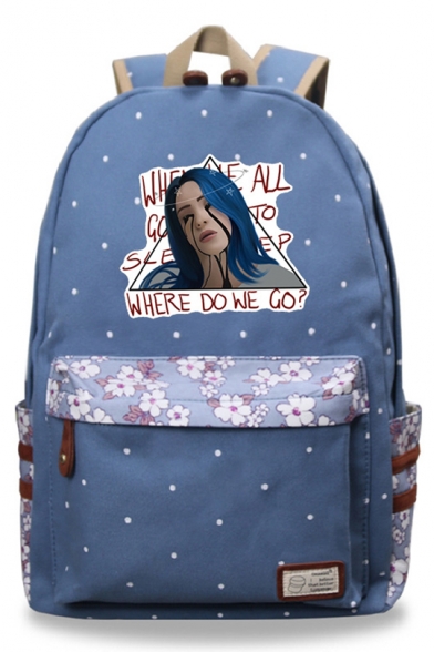 Where Do We Go Bleeding Figure Floral Printed Canvas School Bag Backpack 30*14.5*42cm