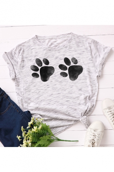 Cat Claw Printed Round Neck Short Sleeve Casual Loose Summer T-Shirt