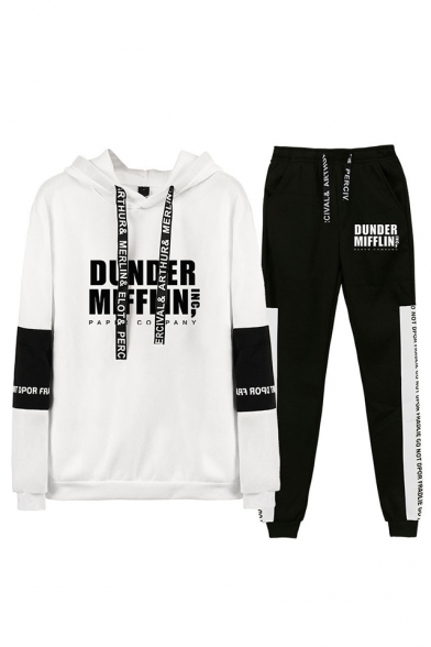 Fashion Letter Dunder Mifflin Printed Long Sleeve Hoodie with Sport Joggers Sweatpants Two-Piece Set