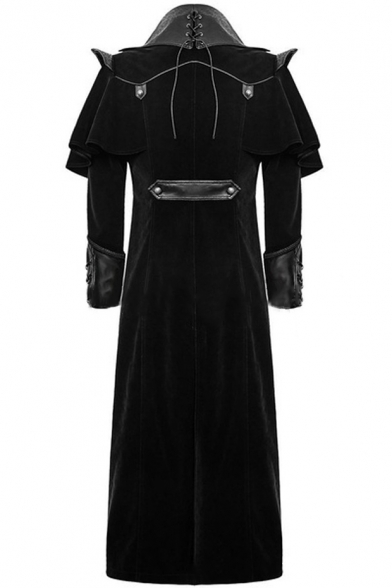 Mens Retro Gothic Grommet Embellished Long Sleeve Zipper Longline Trench Coat Overcoat