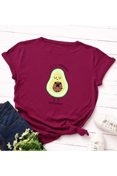 Summer Hot Trendy Cute Cartoon Avocado Letter Printed Round Neck Short Sleeve T-Shirt
