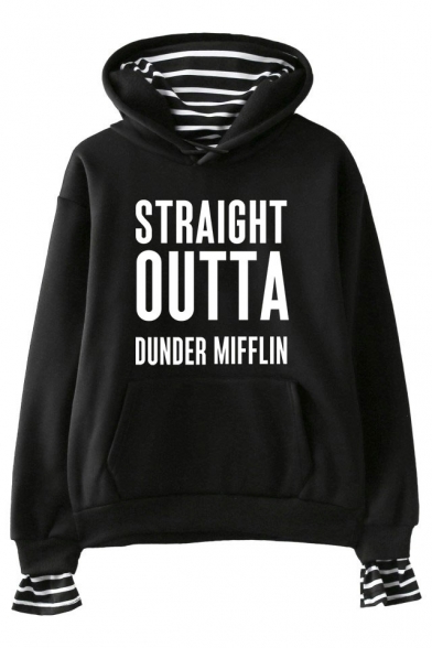 Unique Letter Straight Outta Dunder Mifflin Print Fake Two-Piece Casual Hoodie