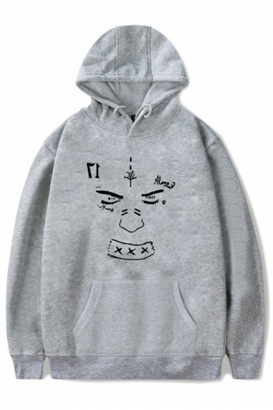Cool XXX Figure Face Printed Long Sleeve Relaxed Fit Hoodie