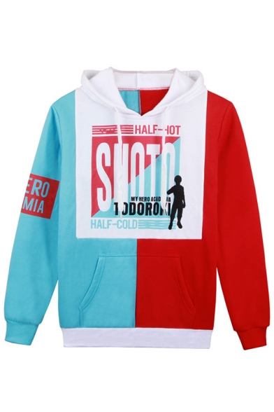New Trendy Comic Cosplay Costume Color Block Red and Blue Hoodie