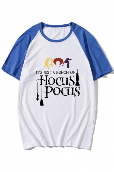 Trendy Halloween Hocus Pocus Letter Color Block Raglan Short Sleeve T-Shirt