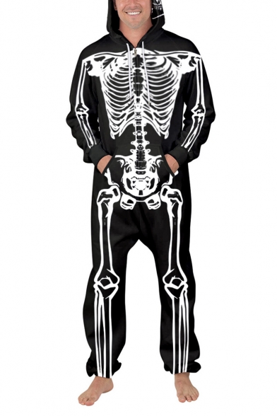 Cool Trendy 3D Spider Skeleton Printed Long Sleeve Zip Up Casual Sport Unisex Jumpsuits