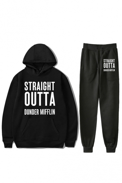 

New Fashion Letter Straight Outta Dunder Mifflin Print Hoodie with Joggers Sweatpants Two-Piece Co-ords, Black;dark navy;red;white;gray, LC560359