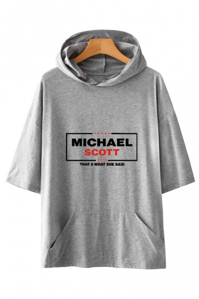 New Trendy Letter Michael Scott Pattern Basic Short Sleeve Hooded Unisex T-Shirt
