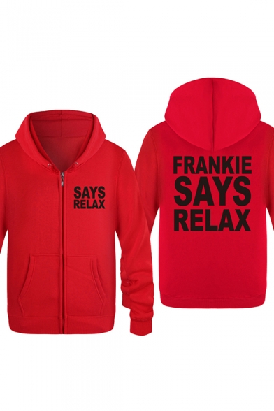 Popular Slogan Frankie Says Relax Printed Funny Slim Fit Zip Up Hoodie