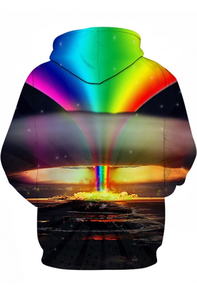 Unique Rainbow Explosive Cloud 3D Print Long Sleeve Casual Loose Drawstring Hoodie