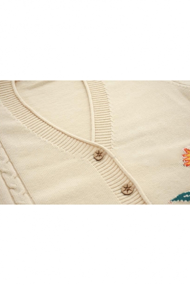 Chic Flower Pattern V Neck Long Sleeve Buttons Down Pocket Comfort Cardigan