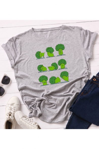 Funny tree Pattern Round Neck Short Sleeve Casual Loose Summer T-Shirt