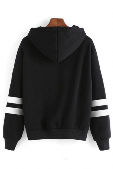 New Popular Letter Hand Printed Striped Long Sleeve Leisure Hoodie