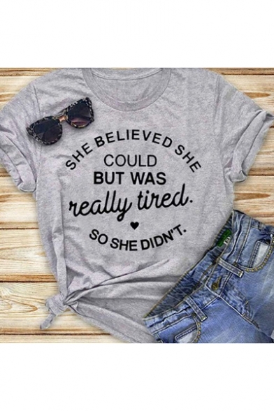 SHE BELIEVED SHE COULD Letter Printed Round Neck Short Sleeve Unisex T-Shirt