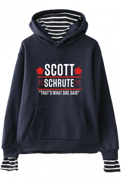 Trendy Heart Letter Scott Schrute Print Fake Two-Piece Loose Relaxed Hoodie