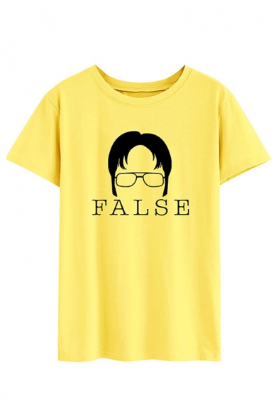 Cool Glasses Figure Letter FALSE Printed Round Neck Short Sleeve Relaxed Tee