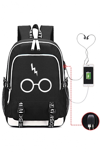Fashion Harry Potter Glasses Printed Creative USB Charge Students School Bag Backpack 30*15*44cm