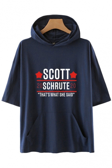 Fashion Letter Scott Schrute Printed Short Sleeve Hooded Casual Relaxed T-Shirt