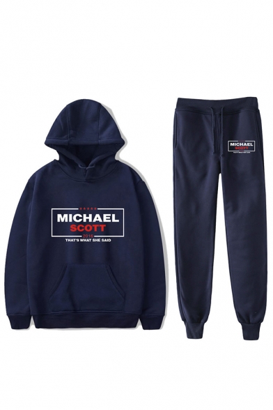 Letter Michael Scott Print Casual Hoodie with Sport Joggers Two-Piece Set