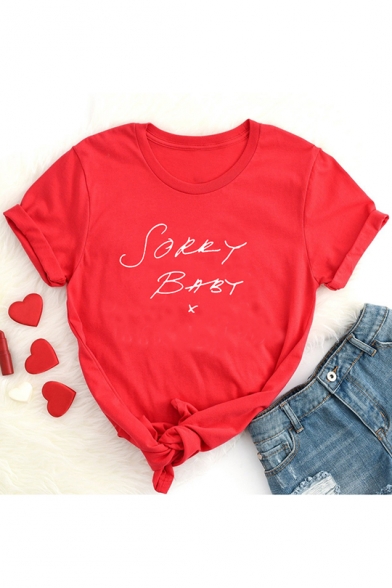 Sorry Baby X Letter Printed Round Neck Short Sleeve Gothic Cotton T-Shirt