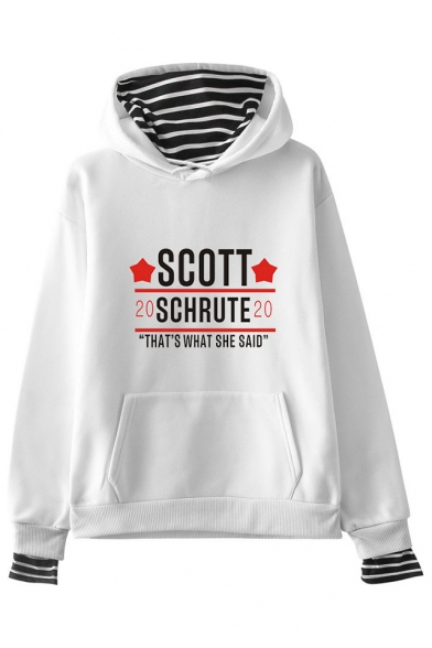 Trendy Heart Letter Scott Schrute Print Fake Two-Piece Loose Relaxed Hoodie