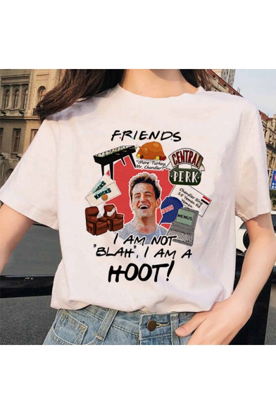 FRIENDS Letter Character Printed Round Neck Short Sleeve Whirt T-Shirt