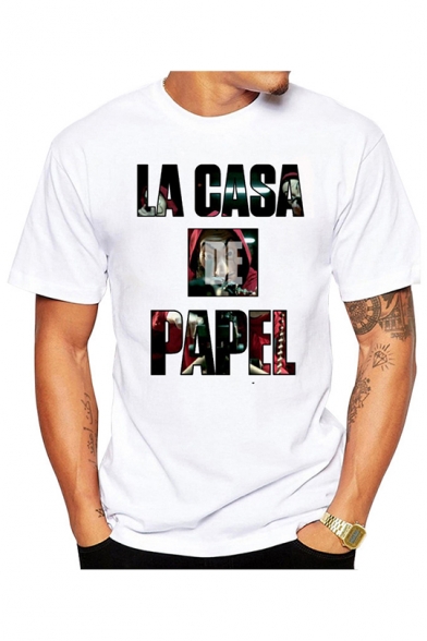 La Casa De Papel Figure Letter Printed White Short Sleeve T-Shirt