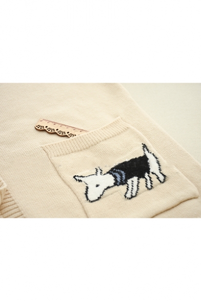 Lovely Cartoon Dog And Figure Pattern V Neck Long Sleeve Buttons Down Comfort Cardigan