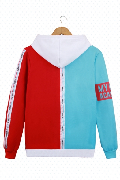 New Trendy Comic Cosplay Costume Color Block Red and Blue Hoodie
