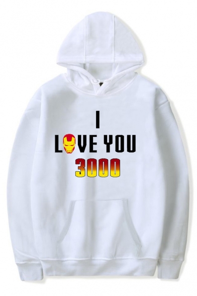 New Trendy Letter I Love You 3000 Printed Long Sleeve Loose Fitted Hoodie