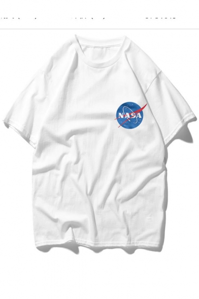 Popular NASA Logo Printed Summer Short Sleeve Cotton Loose Tee